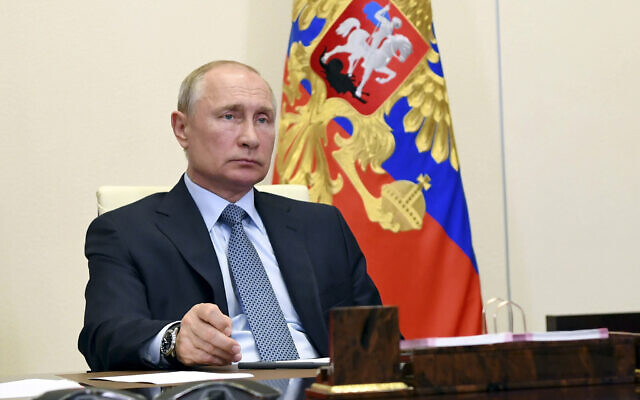 Russian President Vladimir Putin at the Novo-Ogaryovo residence outside Moscow, Russia, on June 19, 2020 (Alexei Nikolsky, Sputnik, Kremlin Pool Photo via AP) Russian President Vladimir Putin at the Novo-Ogaryovo residence outside Moscow, Russia, on June 19, 2020 (Alexei Nikolsky, Sputnik, Kremlin Pool Photo via AP)