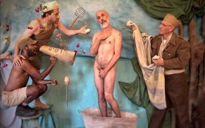 Beersheba-based musician and artist Aleksander Fisz, center, reenacting Botticelli's 'The Birth of Venus.' (Courtesy)
