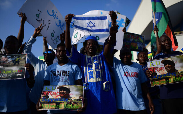 Illustrative: Sudanese demonstrate in support of their people in South Tel Aviv, June 30, 2019. (Tomer Neuberg/Flash90) Illustrative: Sudanese demonstrate in support of their people in South Tel Aviv, June 30, 2019. (Tomer Neuberg/Flash90)