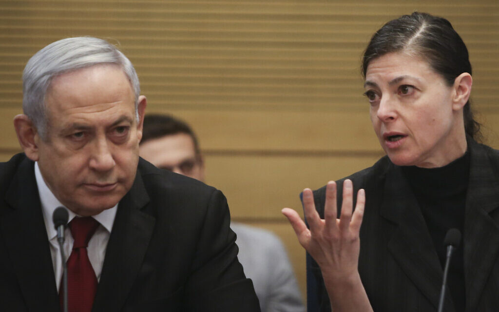 File - Prime Minister Benjamin Netanyahu, left, and Merav Michaeli, now Labor leader (right) attend a conference marking the 25th anniversary of the peace agreement between Israel and Jordan at the Knesset, on November 11, 2019. (Flash90) File - Prime Minister Benjamin Netanyahu, left, and Merav Michaeli, now Labor leader (right) attend a conference marking the 25th anniversary of the peace agreement between Israel and Jordan at the Knesset, on November 11, 2019. (Flash90)
