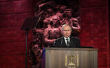 Russian President Vladimir Putin speaks during the Fifth World Holocaust Forum at the Yad Vashem Holocaust memorial museum in Jerusalem, Israel, January 23, 2020.
(Yonatan Sindel/Flash90)