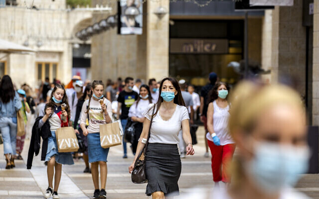 Jerusalemites walk and shop at the Mamilla Mall near Jerusalem's Old City on June 4, 2020. (Olivier Fitoussi/Flash90) Jerusalemites walk and shop at the Mamilla Mall near Jerusalem's Old City on June 4, 2020. (Olivier Fitoussi/Flash90)