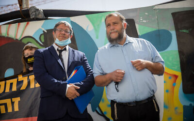 Lehava chairman Benzi Gopstein, right, and his attorney (now MK), Itamar Ben Gvir, left, arrive at the Jerusalem Magistrate's Court, June 8, 2020. (Yonatan Sindel/Flash90, File) Lehava chairman Benzi Gopstein, right, and his attorney (now MK), Itamar Ben Gvir, left, arrive at the Jerusalem Magistrate's Court, June 8, 2020. (Yonatan Sindel/Flash90, File)