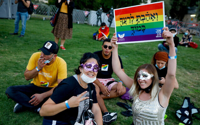 Israelis participate in a protest rally for LGBT rights in Jerusalem on June 28, 2020. (Olivier Fitoussi/Flash90)