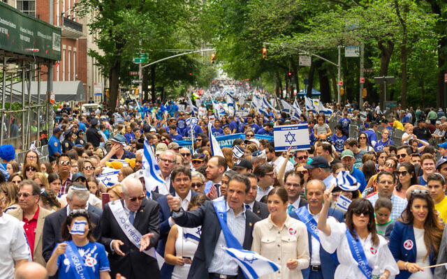 New York Gov. Andrew Cuomo marches in New York City's Celebrate Israel Parade, June 2, 2019. (David Dee Delgado/Getty Images via JTA) New York Gov. Andrew Cuomo marches in New York City's Celebrate Israel Parade, June 2, 2019. (David Dee Delgado/Getty Images via JTA)
