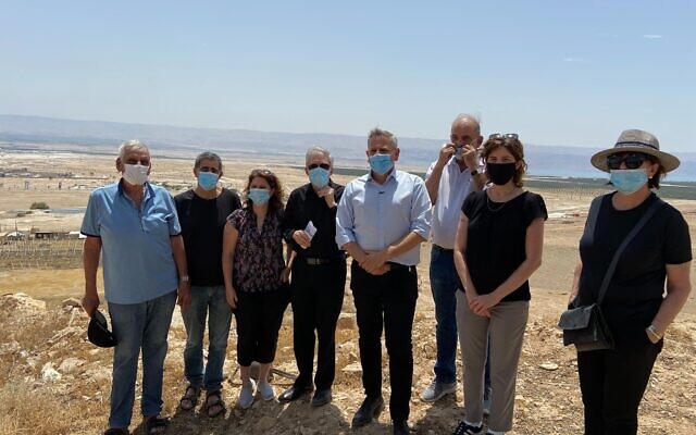 Current and former Meretz lawmakers at a lookout point above Jericho in the West Bank on June 4, 2020. (Jacob Magid/Times of Israel) Current and former Meretz lawmakers at a lookout point above Jericho in the West Bank on June 4, 2020. (Jacob Magid/Times of Israel)