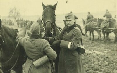 Robert Griesinger (right) in Wehrmacht uniform with one of the horses from the 25th Infantry Division c. 1939 (Courtesy of Jutta Mangold)