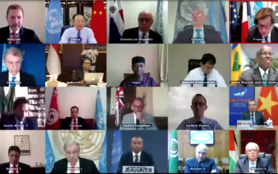 The UN Security Council holds a debate via videoconference on the Middle East, including the Palestinian Question, June 24, 2020 (UN screenshot)