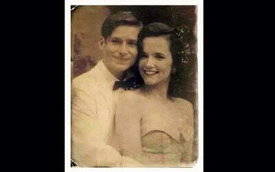 A doctored picture of Hollywood actors Crispin Glover and Lea Thompson from "Back to the Future," which a Facebook prankster claimed was of an unidentified couple from 1950s Tel Aviv. (Courtesy/Ariel Plavnik via JTA)