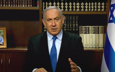 Prime Minister Benjamin Netanyahu addressing the annual summit of Christians United for Israel on June 28, 2020. (Screen capture: YouTube)