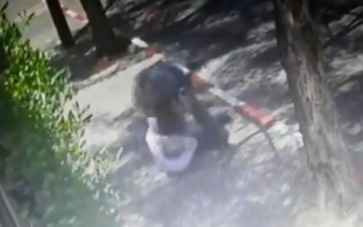 A volunteer policeman attacking a rabbi in Petah Tikva, May 30, 2020. (Screenshot: Twitter)
