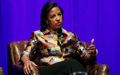 Former US national security adviser Susan Rice takes part in a discussion on global leadership at Vanderbilt University in Nashville, Tennessee, February 19, 2020. (AP Photo/Mark Humphrey, File)