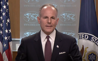 Elan Carr, the US State Department's special envoy to monitor and combat anti-Semitism, at a State Department briefing on April 11. 2019 (YouTube screenshot)