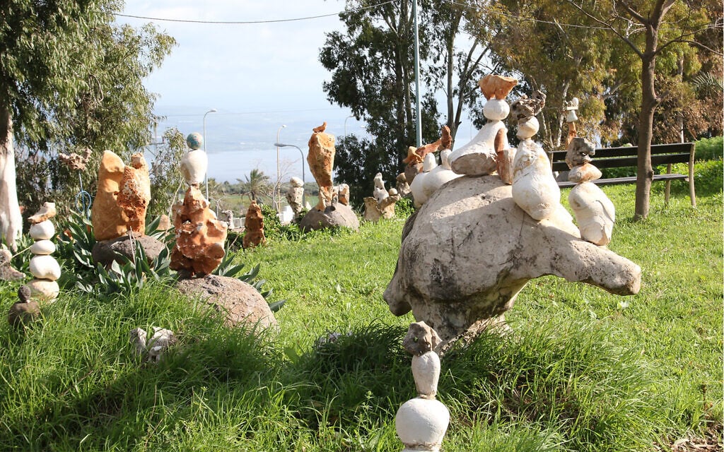 A sculpture garden created by Asaf Ben-Zvi in his backyard in the city of Tiberias, near the Sea of Galilee. (Shmuel Bar-Am)