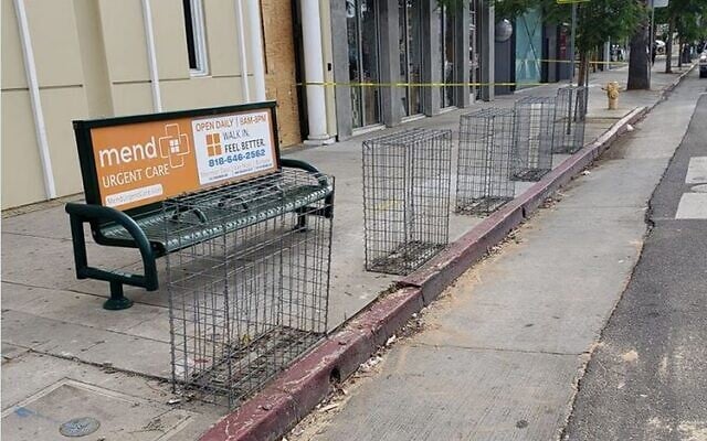 Barriers called bollards in front of Chabad of Sherman Oaks installed last year are meant to prevent ramming attacks; they have been emptied of stones after rumors that they were intended to aid antifa riots. (Screenshot/ Facebook) Barriers called bollards in front of Chabad of Sherman Oaks installed last year are meant to prevent ramming attacks; they have been emptied of stones after rumors that they were intended to aid antifa riots. (Screenshot/ Facebook)