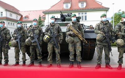 German soldiers pictured in the German state of Saxony, May 26, 2020. (Jan Woitas/picture alliance via Getty Images via JTA)