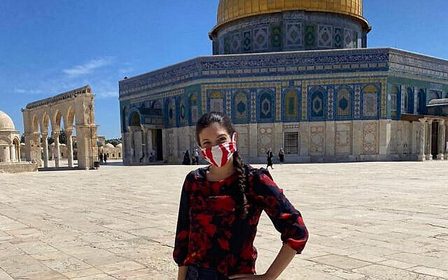 Shaina Hirsch in front of the Dome of the Rock on June 10, 2020. (Courtesy) Shaina Hirsch in front of the Dome of the Rock on June 10, 2020. (Courtesy)