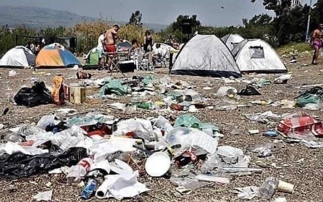 Trash left by Israeli campers, from a presentation by MK Miki Haimovich during a Knesset Interior Affairs and Environment Committee meeting on waste, June 2, 2020.