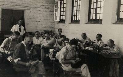 A sewing workshop in the Men's section in the Beau Bassin prison, Mauritius. (Courtesy Ghetto Fighters’ House Archives, Israel)