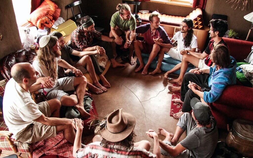 Ophir and Dor Haberer lead a men's retreat in Colorado, in 2018. (Brian Hedden/ via JTA)