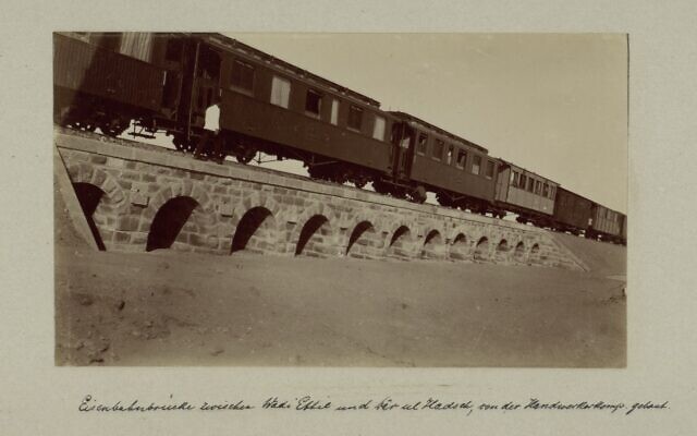 A railway bridge on the Hejaz Railway. (Construction on the Hejaz Railway. Photo - Karl Lorenz Auler, from the National Library of Israel archives) A railway bridge on the Hejaz Railway. (Construction on the Hejaz Railway. Photo - Karl Lorenz Auler, from the National Library of Israel archives)