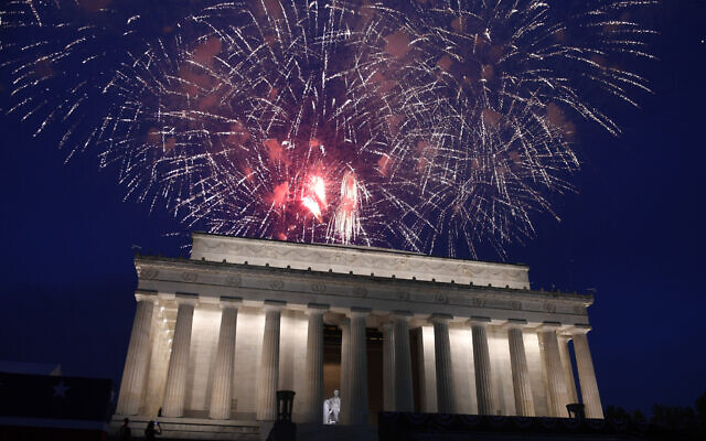 In this July 4, 2019 file photo, fireworks go off over the Lincoln Memorial in Washington, Thursday, July 4, 2019.  (AP Photo/Susan Walsh)