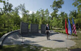 Albanian Prime Minister Edi Rama speaks during the inauguration of a memorial in Tirana, on July 9, 2020. (Xhulio Hajdari/Tirana City Hall via AP)
