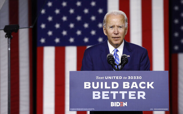 Democratic presidential candidate, former Vice President Joe Biden speaks during a campaign event, in Wilmington, Delaware, July 14, 2020. (Patrick Semansky/AP) Democratic presidential candidate, former Vice President Joe Biden speaks during a campaign event, in Wilmington, Delaware, July 14, 2020. (Patrick Semansky/AP)