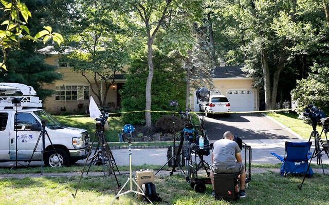 News media is set up in front of the home of US District Judge Esther Salas, July 20, 2020, in North Brunswick, New Jersey. (AP Photo/Mark Lennihan) News media is set up in front of the home of US District Judge Esther Salas, July 20, 2020, in North Brunswick, New Jersey. (AP Photo/Mark Lennihan)