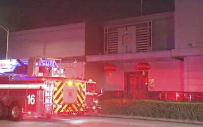 In this image made from video, a fire truck is seen outside the Chinese consulate in Houston, July 21, 2020. (KTRK via AP)