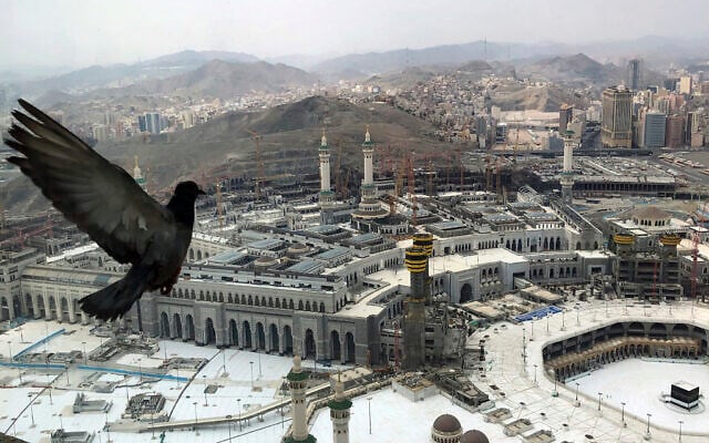 A pigeon flies over the site of the Grand Mosque that is empty due to the coronavirus prevention procedures, on the first day of the annual hajj that normally draws millions of faithful, in the Muslim holy city of Mecca, Saudi Arabia, July 29, 2020. (AP Photo) A pigeon flies over the site of the Grand Mosque that is empty due to the coronavirus prevention procedures, on the first day of the annual hajj that normally draws millions of faithful, in the Muslim holy city of Mecca, Saudi Arabia, July 29, 2020. (AP Photo)