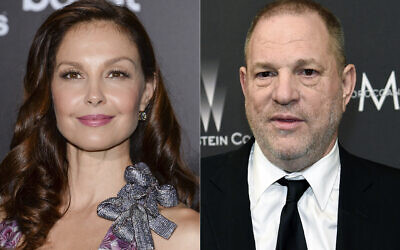 Ashley Judd attends the premiere of "The Divergent Series: Insurgent" in New York on March 16, 2015, left, and film producer Harvey Weinstein arrives at The Weinstein Company and Netflix Golden Globes afterparty in Beverly Hills, California on March 16, 2015. (AP)