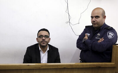 Adnan Ghaith during a court appearance following his arrest in Jerusalem, November, 2018. (Mahmoud Illean/AP)