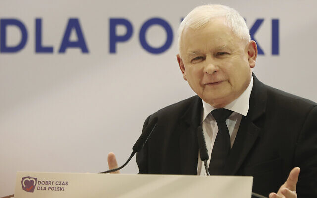 Jaroslaw Kaczynski, the leader of the ruling PiS Party, speaks during a campaign convention in Warsaw, Poland, October 8, 2019.(AP Photo/Czarek Sokolowski) Jaroslaw Kaczynski, the leader of the ruling PiS Party, speaks during a campaign convention in Warsaw, Poland, October 8, 2019.(AP Photo/Czarek Sokolowski)