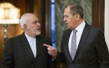 Russian Foreign Minister Sergey Lavrov, right, and Iranian Foreign Minister Mohammad Javad Zarif in Moscow, Russia, on December 30, 2019. (AP Photo/Alexander Zemlianichenko)