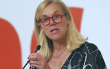 Netherlands' Minister for Foreign Trade and Development Cooperation Sigrid Kaag delivers a speech during the Netherlands Economic Mission to Indonesia in Jakarta, Indonesia, March 10, 2020. (AP Photo/Tatan Syuflana)