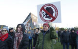 Native American leaders protest against the Redskins team name outside US Bank Stadium before an NFL football game, October 24, 2019. (Bruce Kluckhohn/AP)