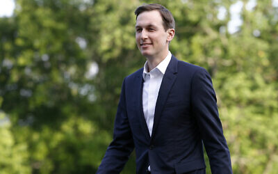 In this June 14, 2020, file photo, Jared Kushner, President Donald Trump's White House senior adviser, follows Trump across the South Lawn of the White House in Washington, after stepping off Marine One (AP Photo/Patrick Semansky, File)