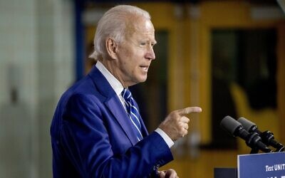 Democratic presidential candidate and former US vice president Joe Biden in New Castle, Del., on July 21, 2020 (AP Photo/Andrew Harnik)