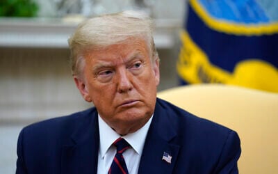 US President Donald Trump meets with the family of slain Army Spc. Vanessa Guillen in the Oval Office of the White House on July 30, 2020, in Washington. (AP Photo/Evan Vucci)