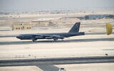 A US Air Force B-52 Stratofortress aircraft from Barksdale Air Force Base, Louisiana, arrives at Al Udeid Air Base, Qatar on April 9, 2016. (Staff Sgt. Corey Hook/U.S. Air Force via AP)