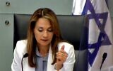 MK Yifat Shasha-Biton at a Knesset coronavirus committee meeting on July 19, 2020. (screen capture: Knesset livestream)