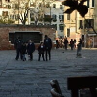 Illustrative: Orthodox Jews congregate in the ancient Jewish ghetto in Venice, Italy, in an undated photo. (Paolo Raccanelli)