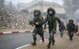Soldiers from the Golani Brigade take part in a military exercise in the northern city of Safed on February 12, 2020.(David Cohen/Flash90)