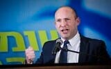 Yamina Party chairman Naftali Bennett at a press conference in Jerusalem, on May 14, 2020. (Yonatan Sindel/Flash90)