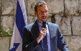 Welfare Minister Itzik Shmuli speaks during a ceremony at the ministry's headquarters in Jerusalem on May 18 2020. (Shlomi Cohen/Flash90)