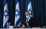 Prime Minister Benjamin Netanyahu  at the weekly cabinet meeting, at the Ministry of Foreign Affairs in Jerusalem on July 5, 2020. (Amit Shabi)