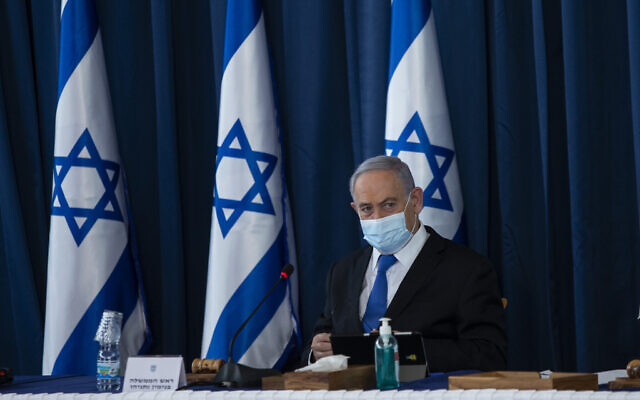 Prime Minister Benjamin Netanyahu at the weekly cabinet meeting, at the Ministry of Foreign Affairs in Jerusalem on July 5, 2020. (Amit Shabi) Prime Minister Benjamin Netanyahu at the weekly cabinet meeting, at the Ministry of Foreign Affairs in Jerusalem on July 5, 2020. (Amit Shabi)