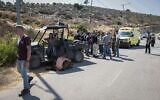 Israeli security forces at the scene of clashes between settlers and Palestinians near the outpost of El Matan in the West Bank on July 5, 2020. (Sraya Diamant/Flash90)