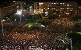Israelis protest in Tel Aviv's Rabin Square against the government's economic policies during the coronavirus pandemic, July 11, 2020. (Miriam Alster/Flash90)
